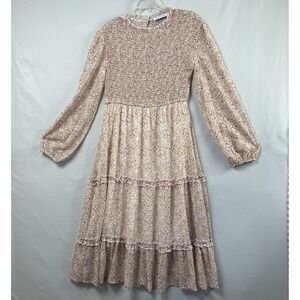 Petal & Pup Prairie Dress Womens Large Floral Tiered Smocked Ruffled Peasant